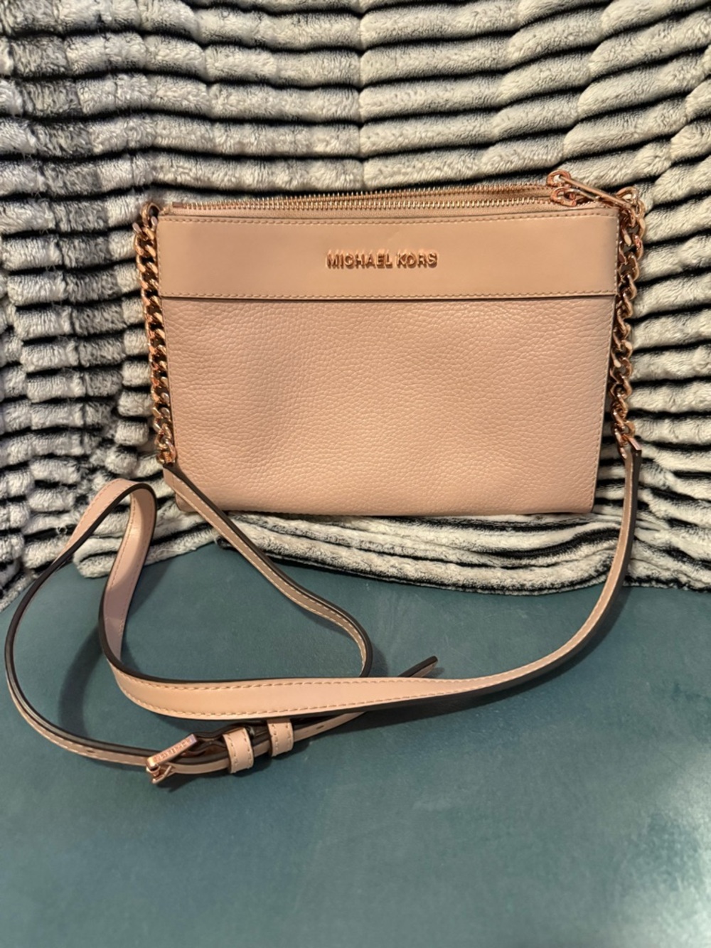 Michael Kors Blush Pink Pebbled Leather Chain-Accent Crossbody